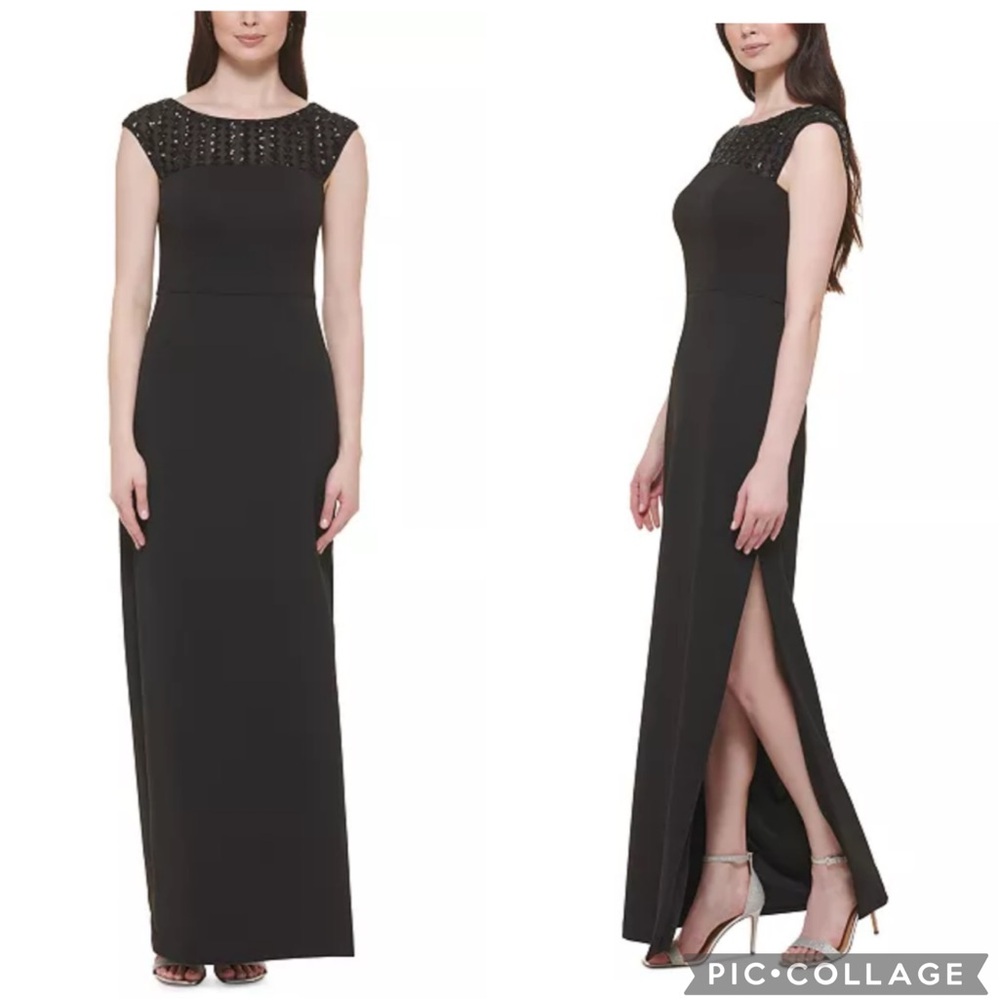 Vince Camuto Sequins Embellished‎ Side Slit Gown Black 4